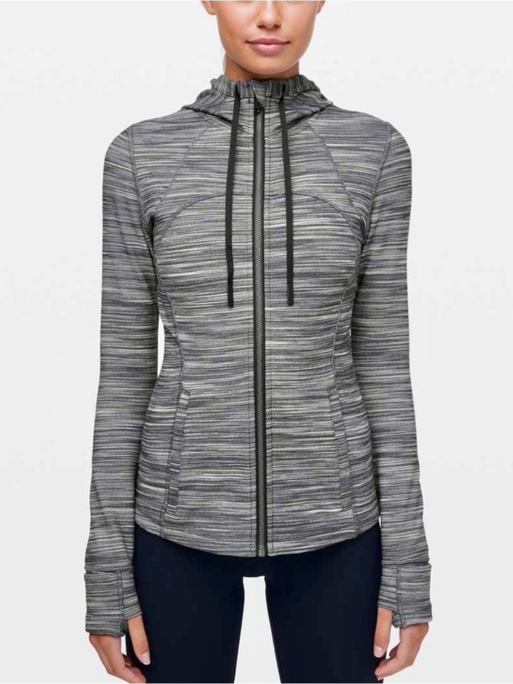 Lululemon Hooded Define Jacket Nulu Heathered Black / White / Black Size 4